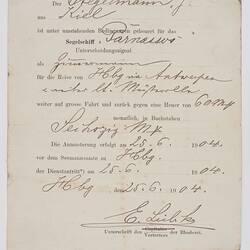 Hire Agreement - Issued to J. Stegelman, Employment on the Parnassus, 1904