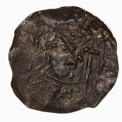 Coin, round, A crowned and diademed bust of Stephen facing right with a sceptre in the field in front of him.