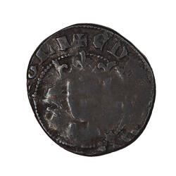 Coin, round, a crowned bust of the King facing; text around, + EDW [ARDVS REX AN]GLI.