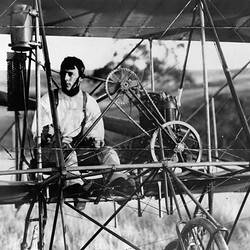 Negative - John Duigan Seated at the Controls of his Completed Biplane, Spring Plains, Mia Mia, Victoria, 1910-1911