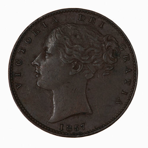 Coin - Farthing, Queen Victoria, Great Britain, 1857 (Obverse)