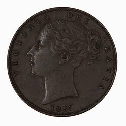 Coin - Farthing, Queen Victoria, Great Britain, 1857 (Obverse)