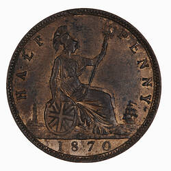 Coin - Halfpenny, Queen Victoria, Great Britain, 1870 (Reverse)