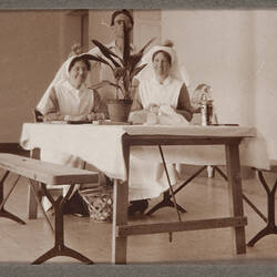 Digital Image - World War I, Two Nurses & Man at Table, Egypt, 1915-1917