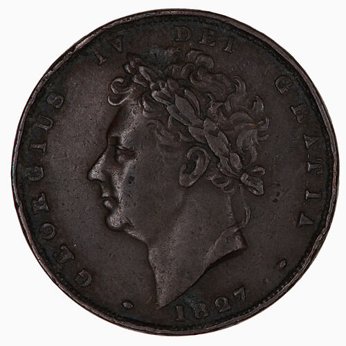 Coin - Farthing, George IV, Great Britain, 1827 (Obverse)