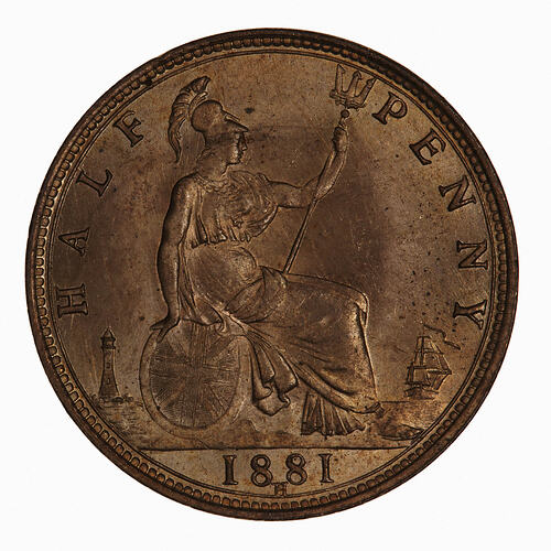 Coin - Halfpenny, Queen Victoria, Great Britain, 1881 (Reverse)