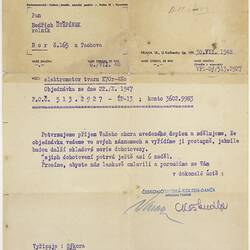 Memorandum - Ceskomoravska-Kolben-Danek to Bedrich Stepanek, Czechoslovakia, 30 Jul 948