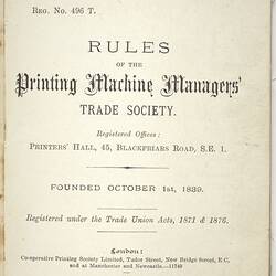 Rule Book - Printing Machine Managers' Trade Society