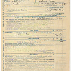 Taxation Return Form - AG Maclaurin, 30th June, 1934