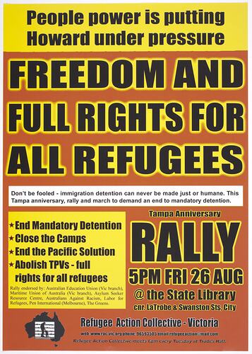 Poster - Freedom and Full Rights for all Refugees, 26 Aug 2005
