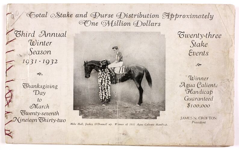 Booklet - Agua Caliente Jockey Club, Third Annual Winter Season, 1931-1932