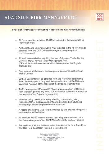 Information Sheet - 'Roadside Fire Management', Country Fire Authority, Midlands Wimmera Area, Victoria, before Feb 2009