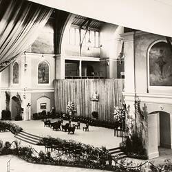 Photograph - Official Dais in the Great Hall during the Royal Visit, Exhibition Building, Melbourne, 27 Feb 1958