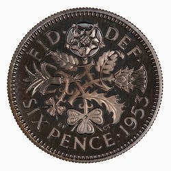 Proof Coin - Sixpence, Elizabeth II, Great Britain, 1953 (Reverse)