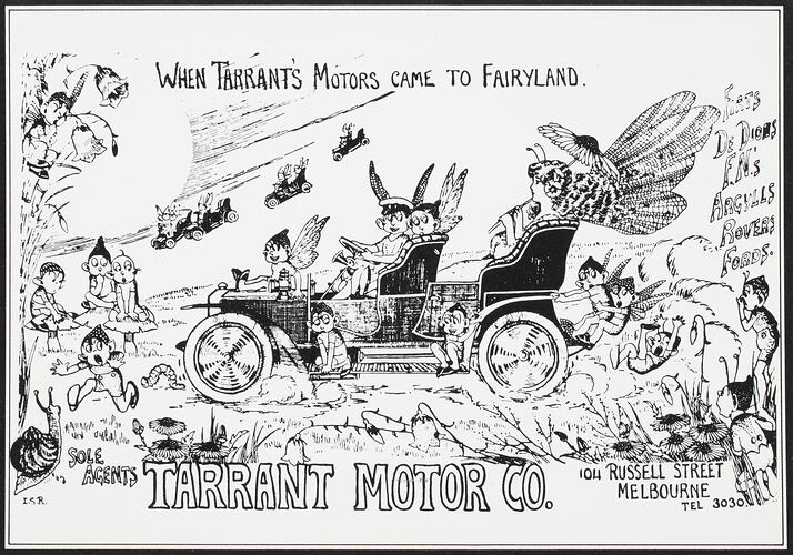 Postcard - Tarrant Motor Co, 'When Tarrant's Motors Came to Fairyland', Melbourne, Victoria, circa 1985