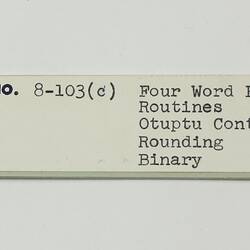 Paper Tape - DECUS, '8-103c Four Word Floating Point Routines Output Controller with Rounding, Binary', circa 1968