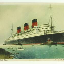 Postcard - From Mr Edgar Rouse to Mr Harry Clarke Jnr, RMS 'Queen Mary', Cunard  White Star, 24 Jul 1938