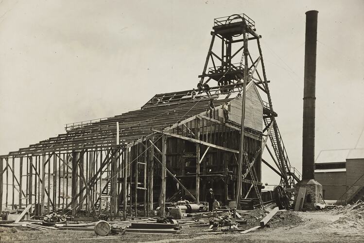 Photograph - Poppet Head and Buildings Under Construction at the Berringa Mine, Berringa, Victoria, circa 1900