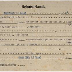 Marriage Certificate - Nicolae & Barbara Condurateanu, 15 Mar 1948