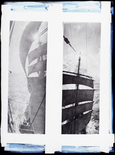Glass Negative - Sails of 'SY Discovery', Frank Hurley, Antarctica, 1929-1930