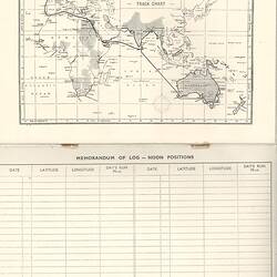 White pages with black printed world map and blank table.