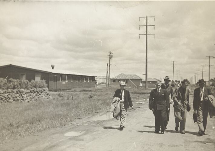Five Men Walking on Blackshaws Road, Newport,