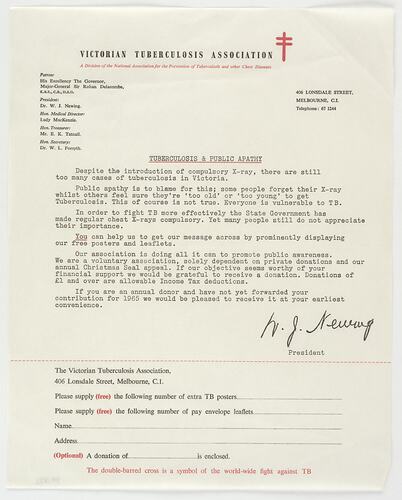 Leaflet - Tuberculosis & Public Apathy, Victorian Tuberculosis Association, circa 1950s