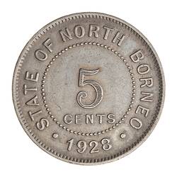 Coin - 5 Cents, North Borneo, 1928