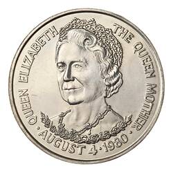 Coin - 25 Pence, Queen Mother's Birthday, Tristan da Cunha, St Helena, 1980