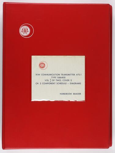 Handbook - 66400R Volume 1 Cover 2 for AWA ATS-1 Transmitter, Melbourne Coastal Radio Station, 1972-3