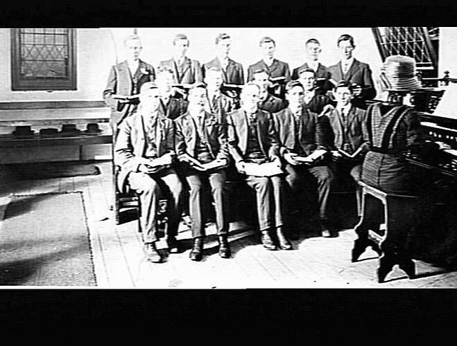 MERRIGUM - LILIAN PITTS YOUNG MENS MUSIC CLASS - LIL PLAYING PIANO INSIDE CHURCH