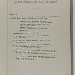 Manual - Ferranti, 'Operating Instructions for Tape Editing Equipment', 1956
