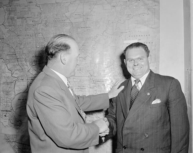Electrolux Ltd, Two Men Shaking Hands, Victoria, Oct 1954