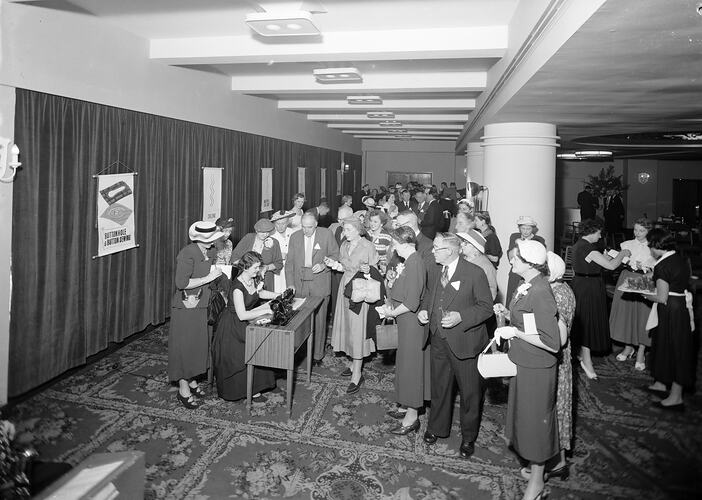 Singer Sewing Machine Co, Crowd Watching Sewing Demonstration, Victoria, 1954-1955