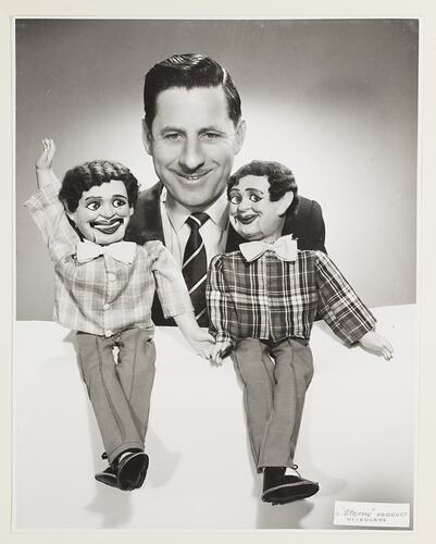 Ron Blaskett with Two Gerry Gee Junior Dolls, Melbourne, Victoria, circa 1962
