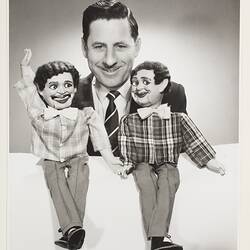 Photograph - Ron Blaskett with Two Gerry Gee Junior Dolls, Melbourne, Victoria, circa 1962