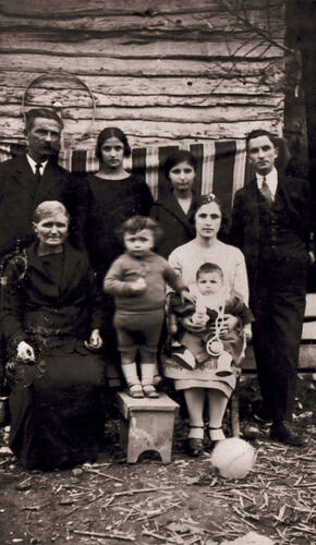 Negative - Group Outside a Building, Karathanasopoulos Family, Victoria, circa 1925