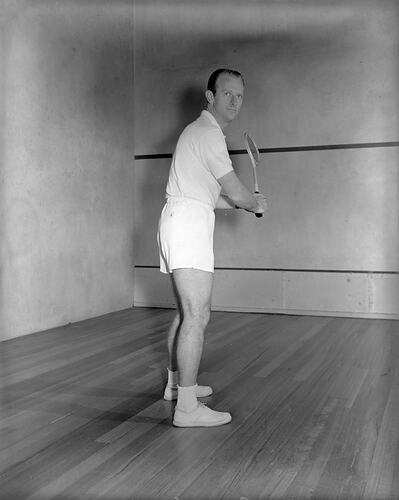 Man Playing Badminton, Melbourne, Victoria, Jul 1958