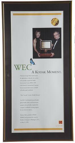 Notice - World Environment Centre Gold Medal, Framed, 1999