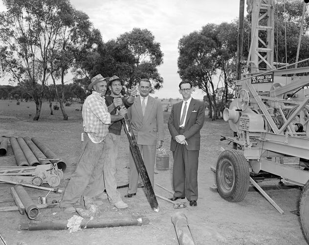 Portrait of Four Men with Machinery, Bacchus Marsh, Victoria, 21 Apr 1959