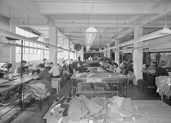 Female & Male Textile Employees Assembling Garments, 1950s