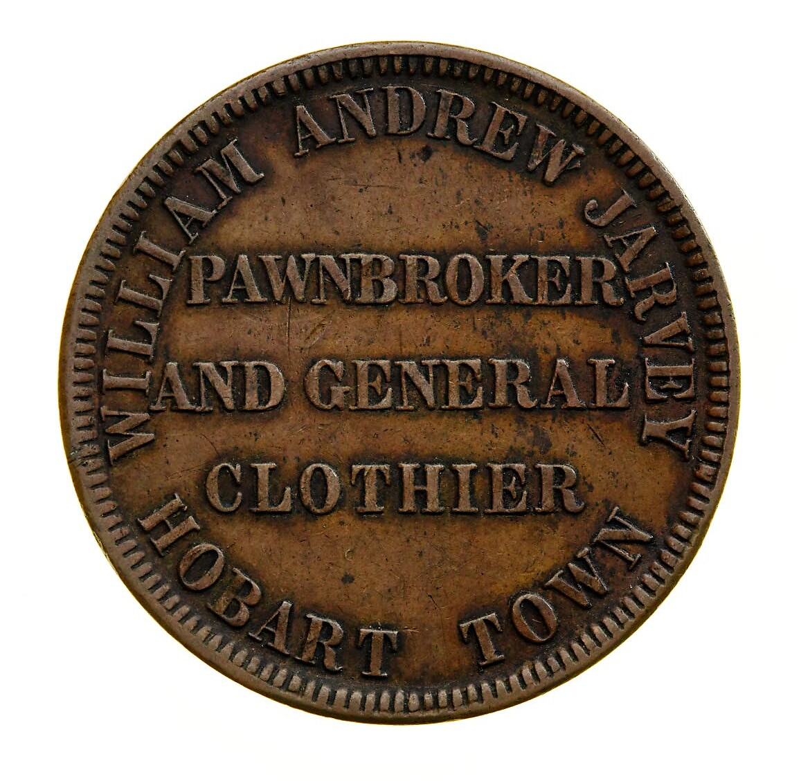 Token - 1 Penny, William Andrew Jarvey, Pawnbroker, Hobart, Tasmania ...