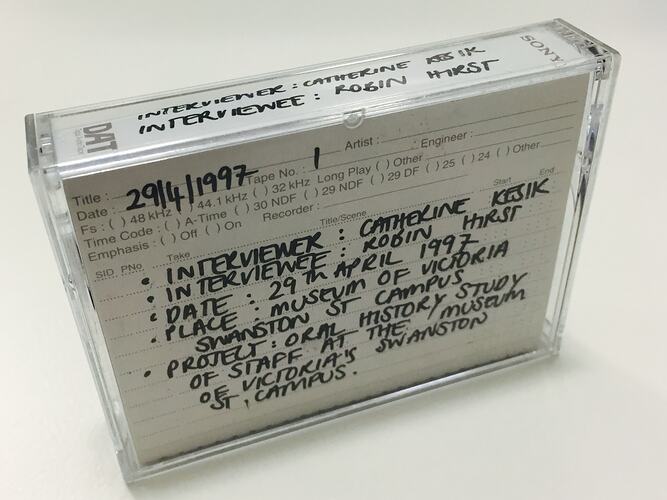 Interview - Robin Hirst, Museum of Victoria, DAT Recoding, Melbourne, 29 April, 1997
