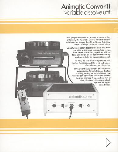 Printed text and photograph of projectors and controls.