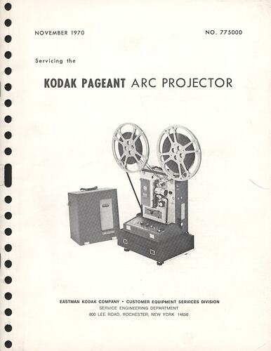 Cover page with text and photograph of projector.