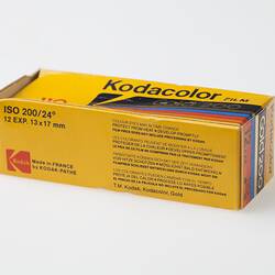 Back of yellow rectangular Kodak branded cardboard box.