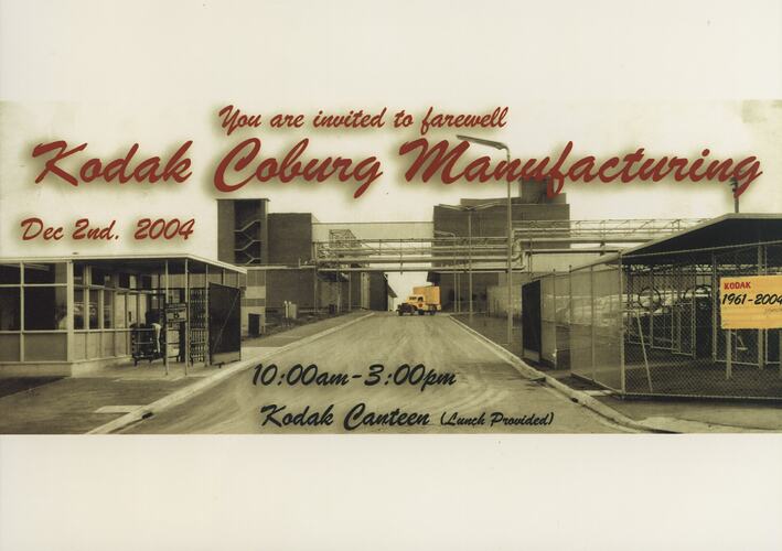 Invitation - 'Kodak Coburg Manufacturing' Farewell, Coburg, 02 Dec 2004