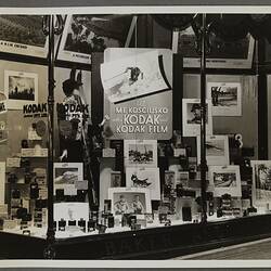 Shopfront display of Kodak cameras, accessories and equipment.