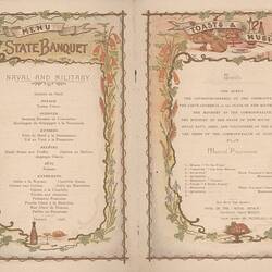 Menu - State Banquet to Commemorate Inauguration of The Commonwealth of Australia, Town Hall, Sydney, 5 Jan 1901