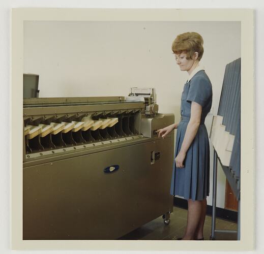 Slide D, Worker with Accounting Machine, 'A Look at Kodak Coburg Australia'  lecture series, circa 1960s